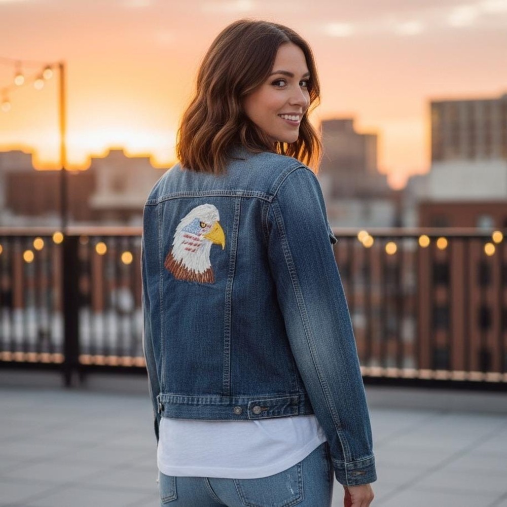 Vintage Calvin Klein Jean Jacket Women's Size M Eagle Embroidered Denim Trucker